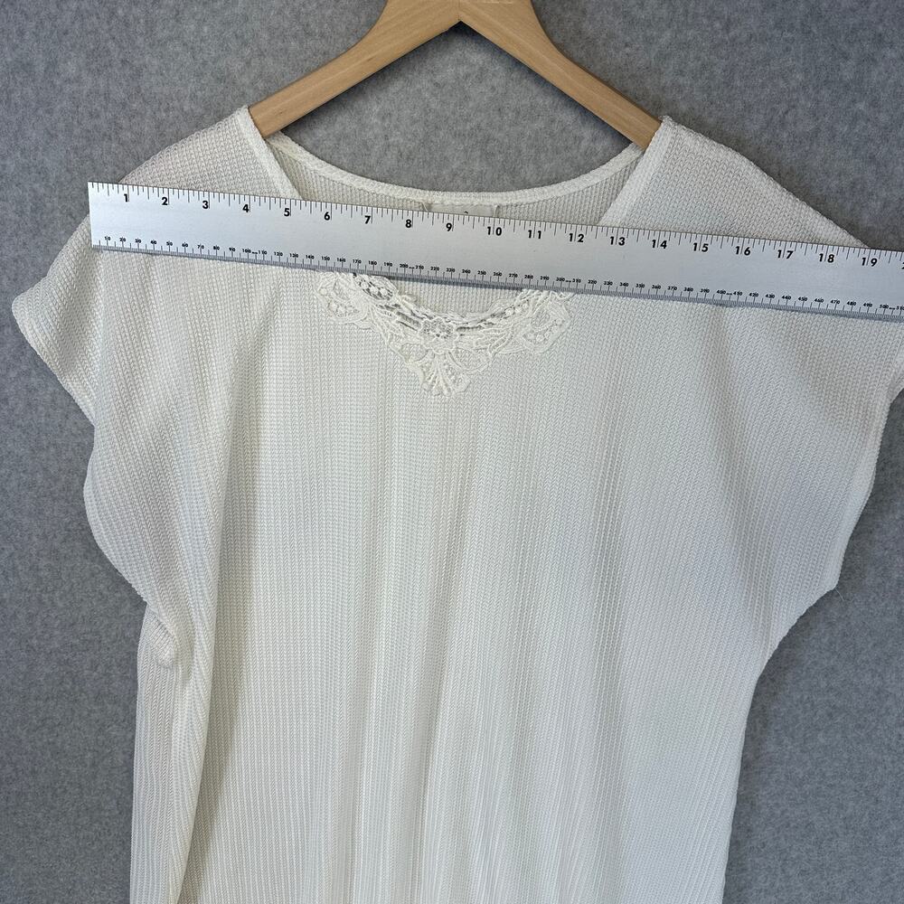 Alice Stuart Top Womens Size L White Texture Lace Neckline Short Sleeve Pullover - Picture 8 of 8